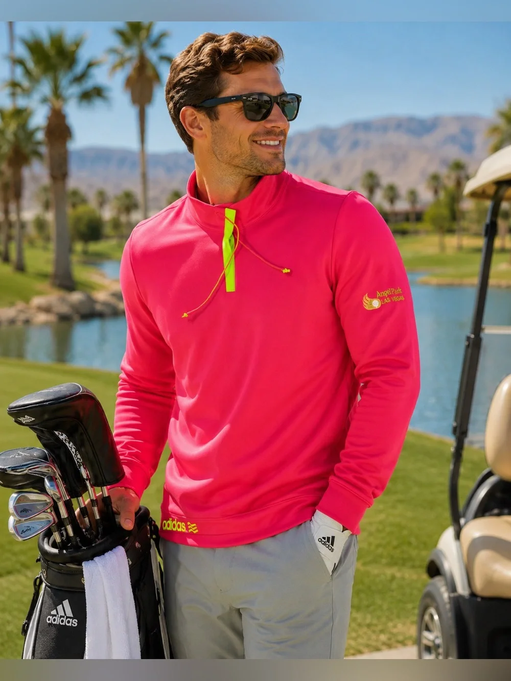 adidas Men's Hot Pink Pullover with Neon Yellow Accents